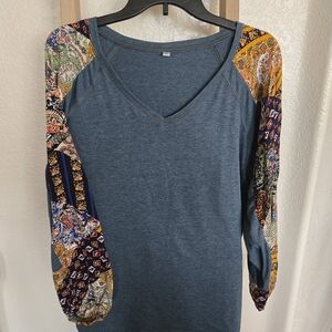 Colorful Patchwork Sleeve Blouse